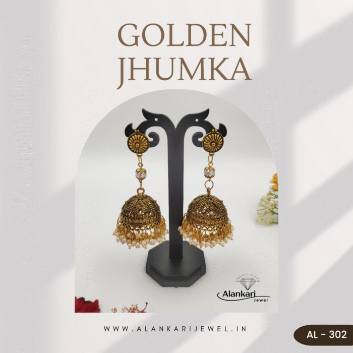 Golden Jhumka - AL -302 - Image 2